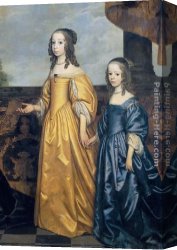 Prince Canvas Paintings - Frederick Henry, Prince of Orange, with His Wife and Daughters [detail #1] by Gerrit van Honthorst